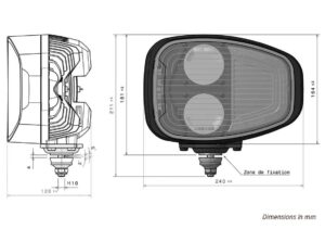 ABL CHL 2 LED Combination Headlamp – Kit Driving Light Left and Right LED 12/24V De-icing, Dimensions